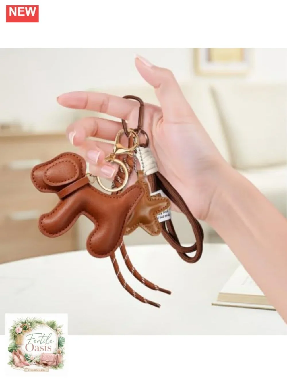 PU Leather Dog Keychain Bag Charm Star Pendant Y2K Tassel